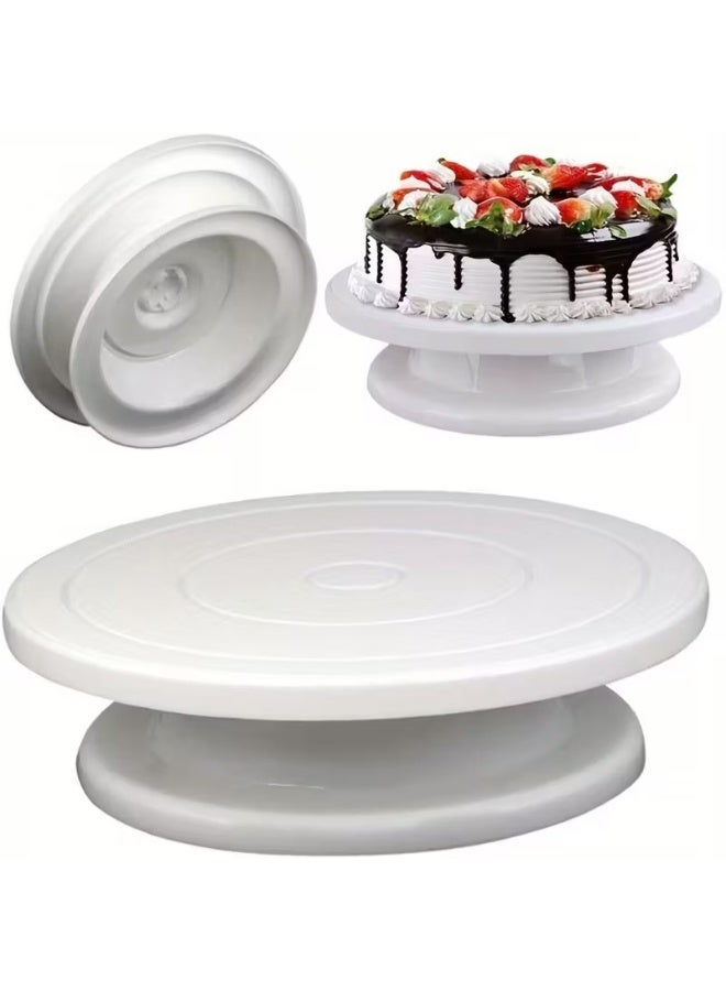 Goolsky حامل كعكة دوار يدوي - قاعدة عرض بلاستيكية متينة مناسبة للكعك، البسكويت، المعجنات - لا يتطلب كهرباء، أداة تزيين كعك آمنة للطعام ومناسبة للمطابخ والمطاعم، مستلزمات تزيين الكعك، رف عرض البسكويت - Image 1