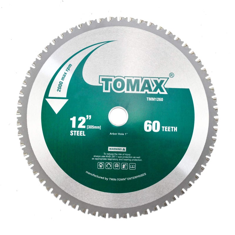 TOMAX 12 Inch 60 Tooth Industrial Level Steel and Ferrous Metal Saw Blade with 1 Inch Arbor - Image 1