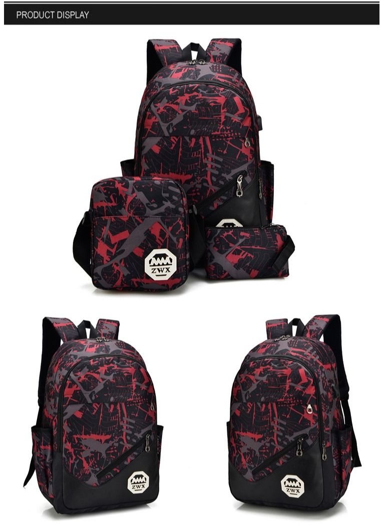 ZWX 3-Piece Printed Bag Set Red/Black/Grey - Image 2