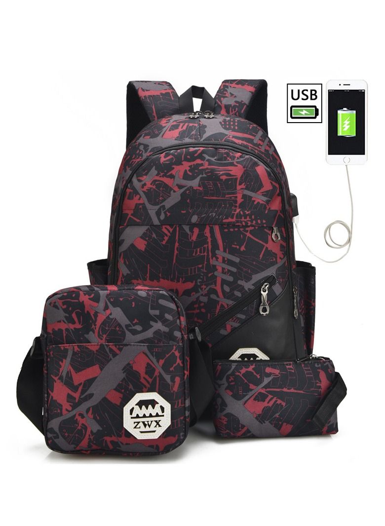 ZWX 3-Piece Printed Bag Set Red/Black/Grey - Image 1