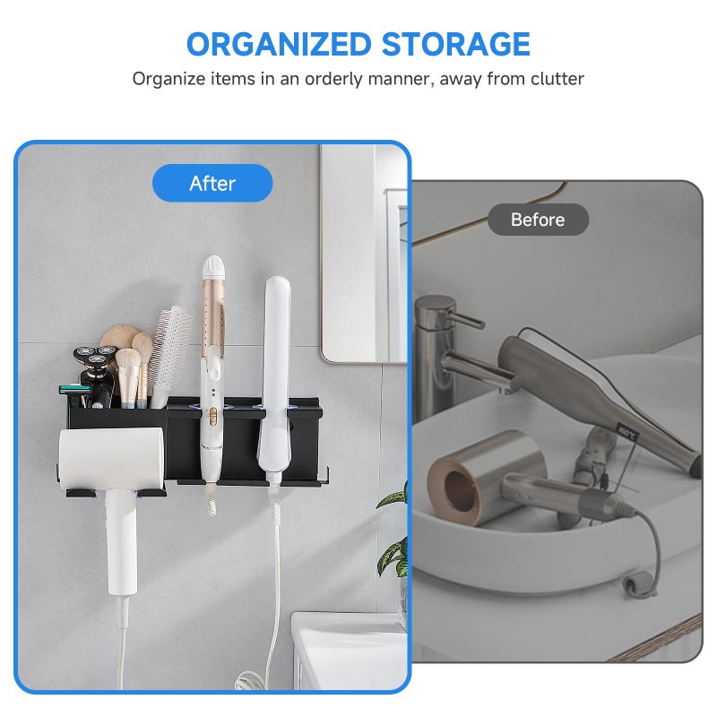 HOHOWU Hair Tool Organizer Wall Mounted,Hair Dryer Holder,blow dryer,curling iron,Straightener holder,Metal 3 in 1 Bathroom Bedroom Hair Accessories Tools Organizer Rack.Black - Image 4