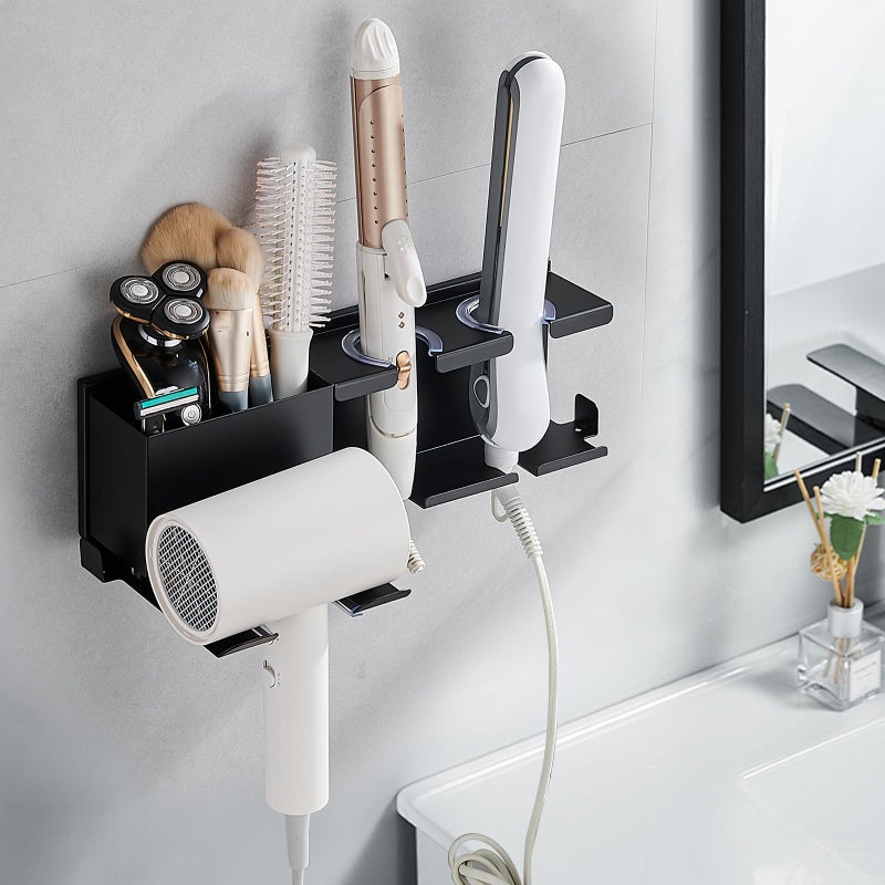 HOHOWU Hair Tool Organizer Wall Mounted,Hair Dryer Holder,blow dryer,curling iron,Straightener holder,Metal 3 in 1 Bathroom Bedroom Hair Accessories Tools Organizer Rack.Black - Image 3