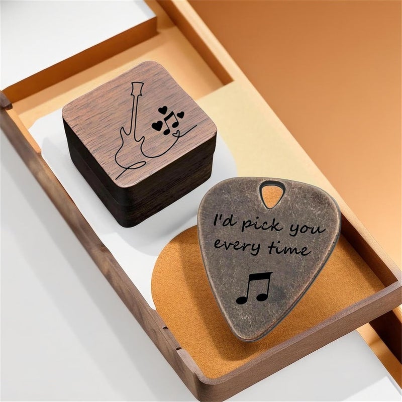 JUPPE Birthday Gifts For HIm or Her, Bronze I'd Pick You Every Time Guitar Pick With Wood Gift Box Music Gifts For Men Women Boy Girl (Wood Box Set) - Image 4