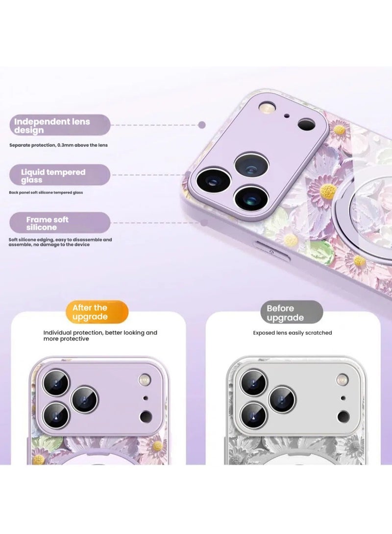 iPhone 17 Pro Max Case Blooming Flowers Pattern Magnetic Stand Dual-Snap Lanyard Full-Coverage Shockproof Case Precision Fit - Image 4