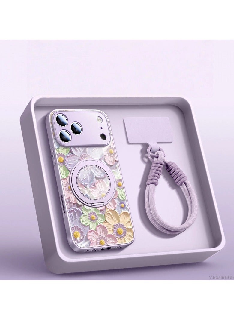 iPhone 17 Pro Max Case Blooming Flowers Pattern Magnetic Stand Dual-Snap Lanyard Full-Coverage Shockproof Case Precision Fit - Image 1