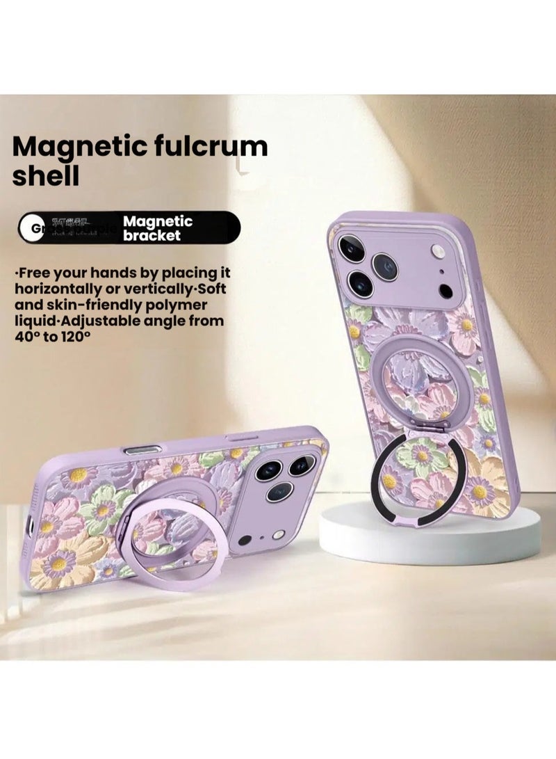 iPhone 17 Pro Max Case Blooming Flowers Pattern Magnetic Stand Dual-Snap Lanyard Full-Coverage Shockproof Case Precision Fit - Image 3