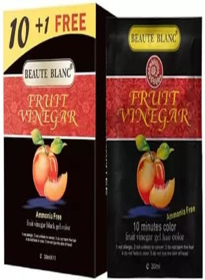 BEAUTE BLANC Fruit Vinegar Hair Gel Color Dye for Men & Women- 30ml x 11 (10 + 1 Free Pouch), BLACK - Image 1