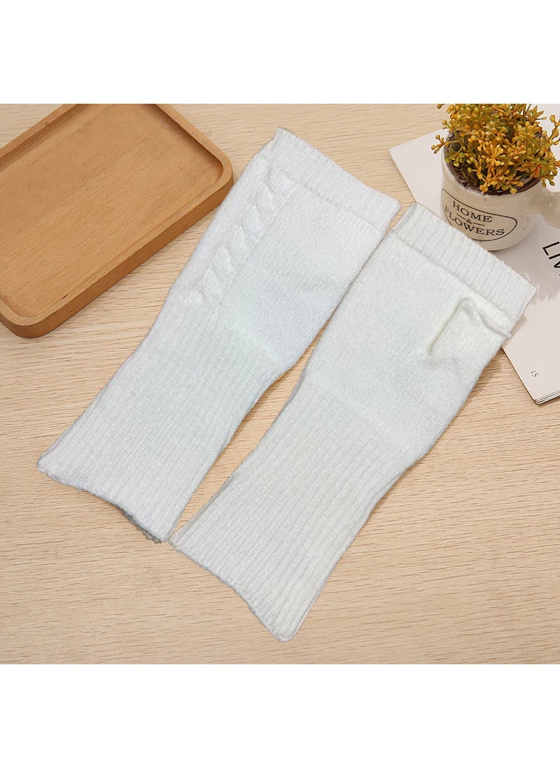 Autumn and Winter Fashion Long Twist Jacquard Warm Gloves Long Solid Color All-match Half-finger Gloves Womens Foreign Trade Explosions White 