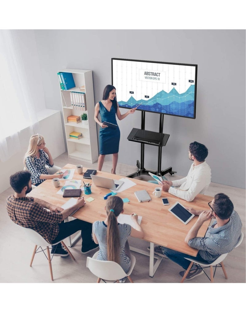 Mobile TV Cart with Wheels – Adjustable Rolling Stand for 32-65 Inch LCD/LED/Plasma TVs, Holds up to 132 lbs, Max VESA 600x400mm, Includes Tray  - Image 2