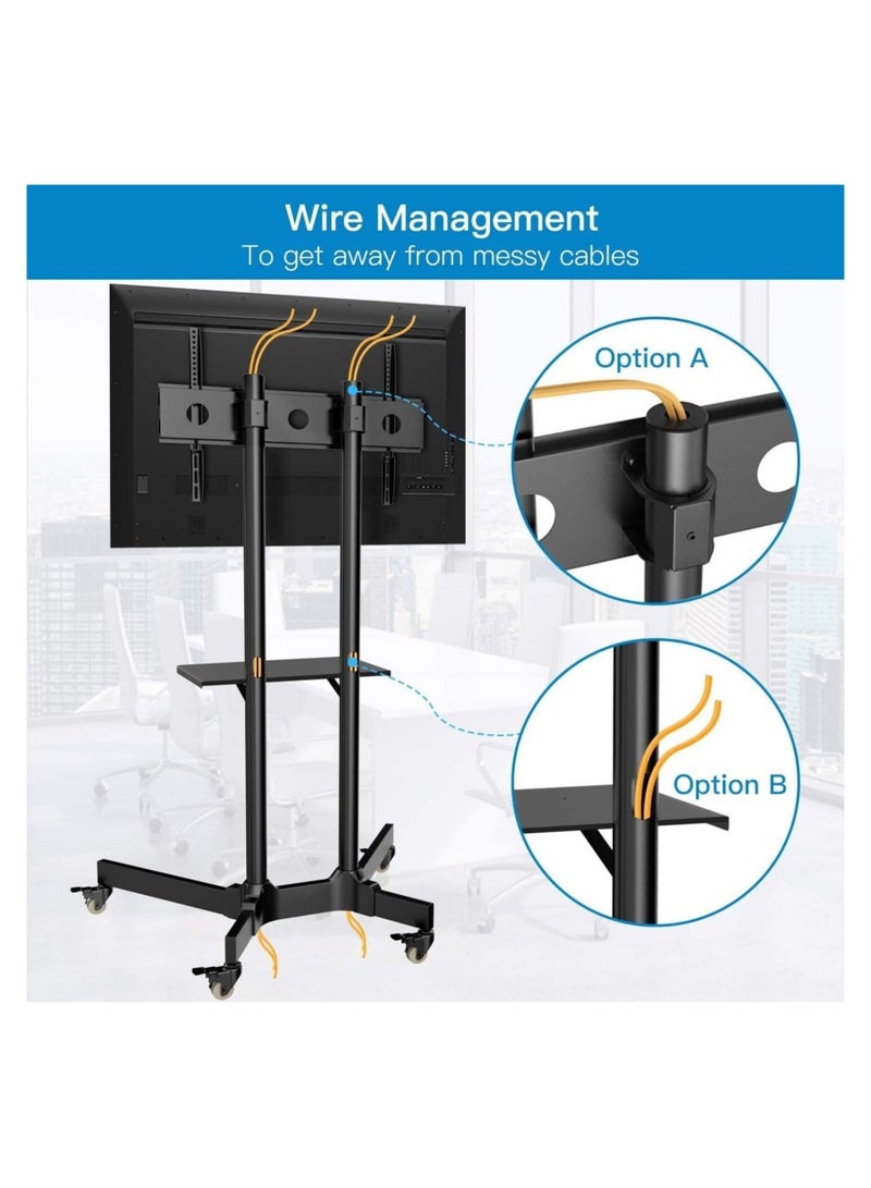 Mobile TV Cart with Wheels – Adjustable Rolling Stand for 32-65 Inch LCD/LED/Plasma TVs, Holds up to 132 lbs, Max VESA 600x400mm, Includes Tray  - Image 3