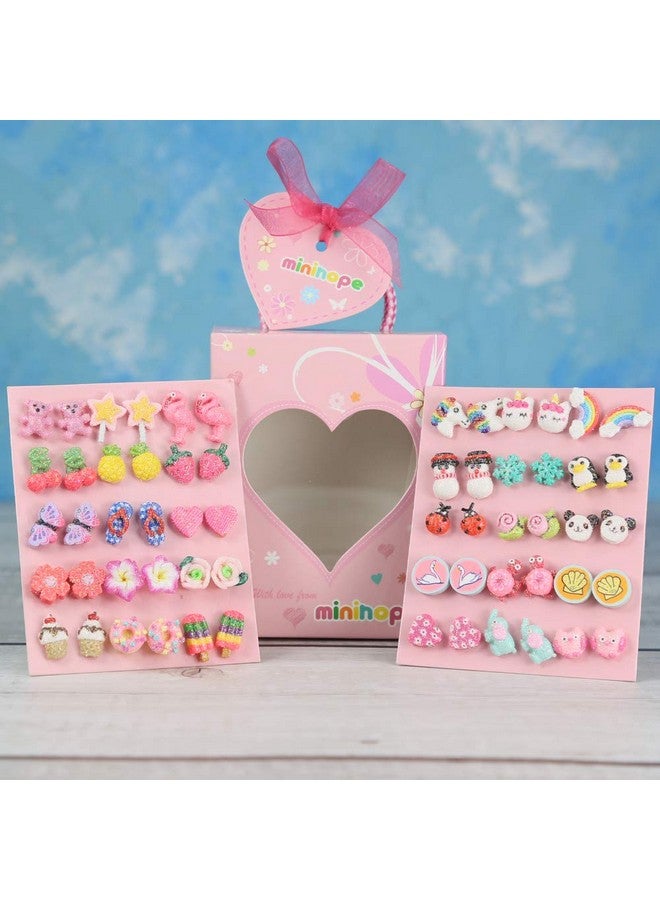 minihope Hypoallergenic Medical Post Earrings for Girls, Cute Multiple Animal Unicorn Donut Stud Earrings for Little Girls Kids, Made with Polymer Clay, Best Gifts for Girls (30 Pairs) - Image 5