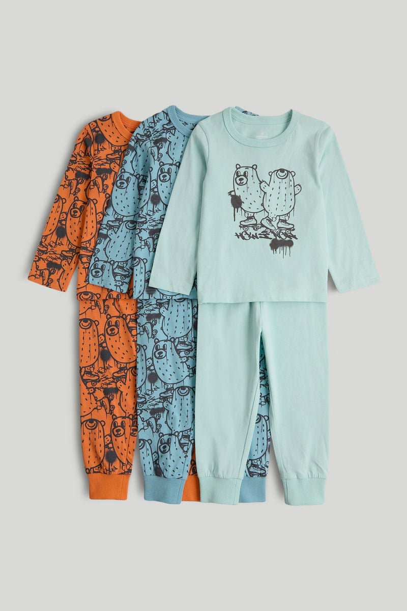 mothercare 3 Pack Graffiti Bear Pyjamas - Image 1