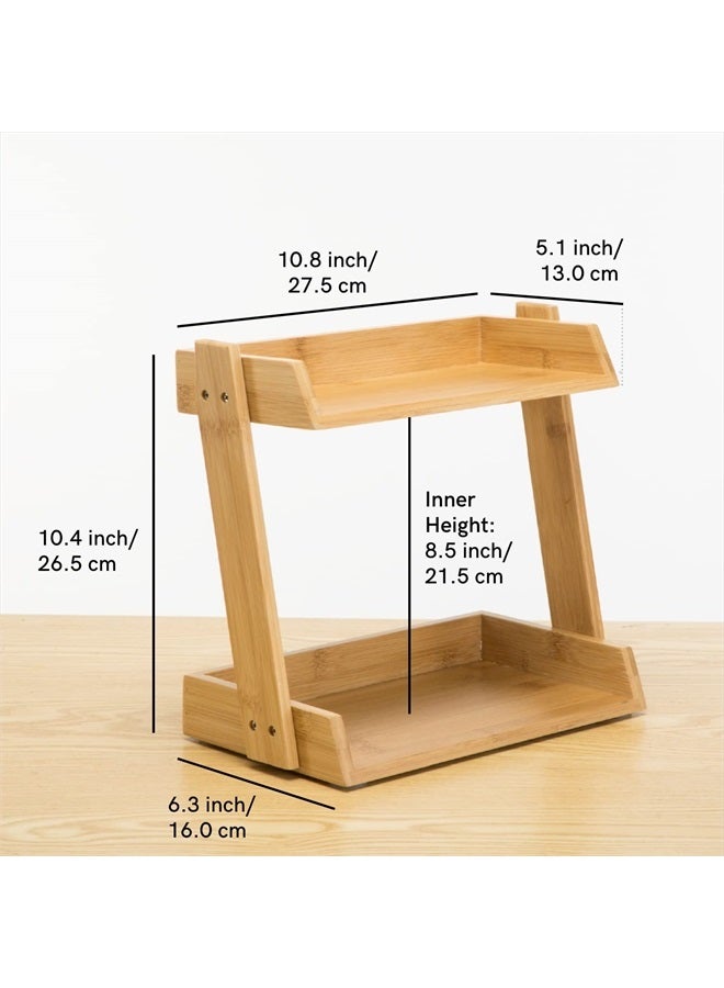 GOBAM Bamboo Makeup & Countertop Organizer, Small - 2 Layer Cosmetics, Lipsticks, Jewelry, Brushes, Hair Accessories & Perfume Organizer for Dresser, Easy Assembly - Natural - Image 2