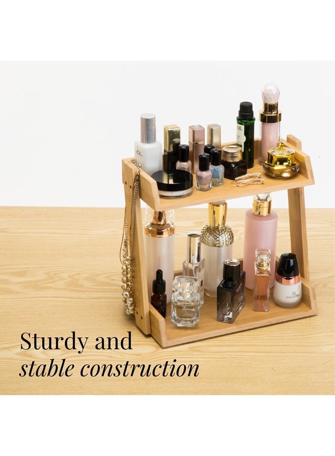 GOBAM Bamboo Makeup & Countertop Organizer, Small - 2 Layer Cosmetics, Lipsticks, Jewelry, Brushes, Hair Accessories & Perfume Organizer for Dresser, Easy Assembly - Natural - Image 4