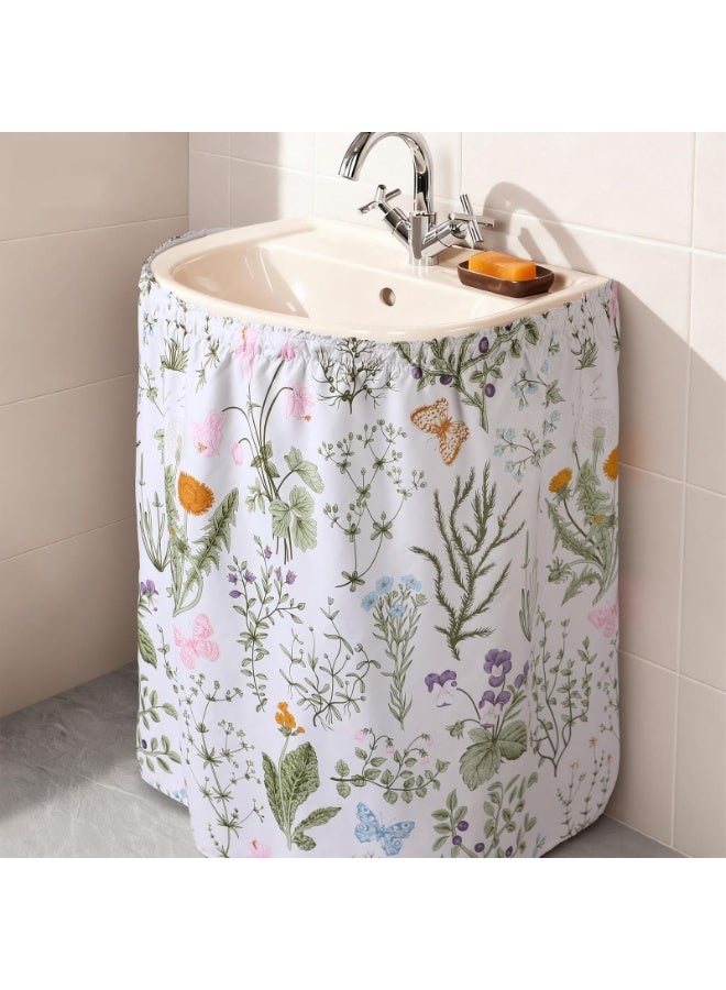 YelaJoy Sink Skirt Floral Waterproof Fabric Bathroom 140 * 82 cm, Self-Stick Adhesive Under Sink Curtain Skirt, Adds Bathroom Storage & Decor (Pastoral Design) - Image 1