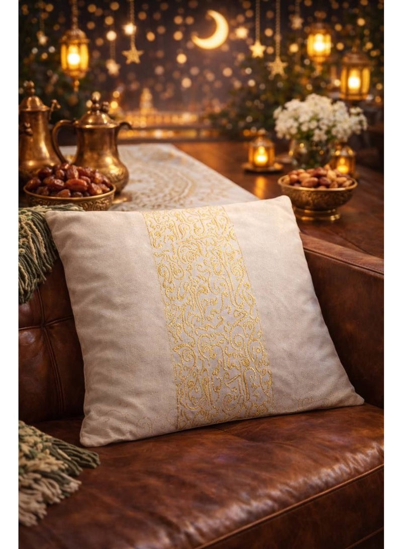 طقم كوشن 2 قطعة كتان * تطريز سيرما جولد خط عربي - Image 5