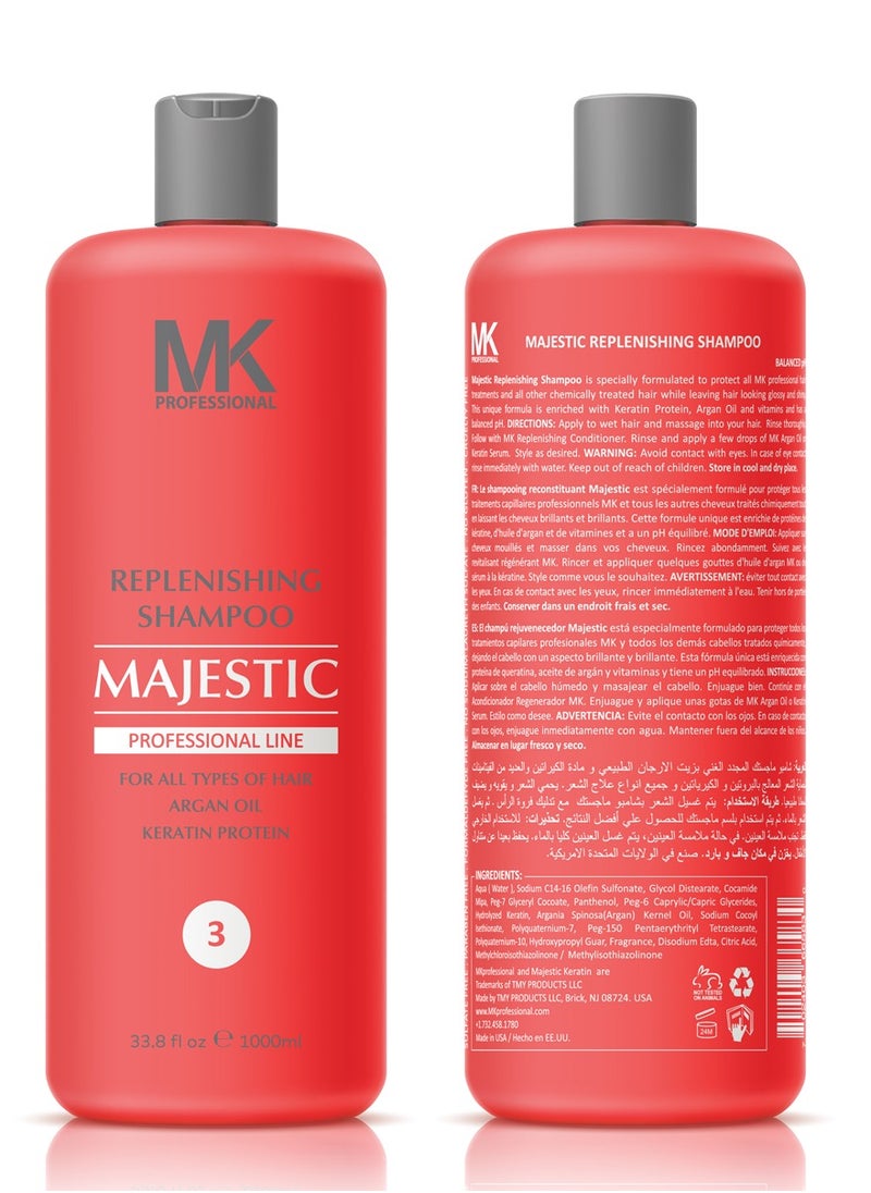 Majestic Keratin Majestic Keratin Replenishing All Hairs Shampoo with Argan oil for Women, 1000ml  - Image 1