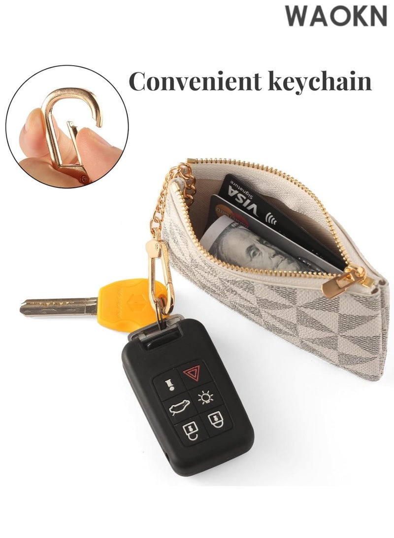 WAOKN Genuine Leather Coin Purse for Women & Men - Small Zippered Change Purse with Keychain & Card Holder - Multi-Functional Mini Wallet Clutch for Cash, Coins, Cards - Compact Travel Essentials Pouch (White) - Image 3