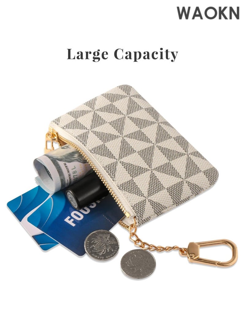 WAOKN Genuine Leather Coin Purse for Women & Men - Small Zippered Change Purse with Keychain & Card Holder - Multi-Functional Mini Wallet Clutch for Cash, Coins, Cards - Compact Travel Essentials Pouch (White) - Image 5