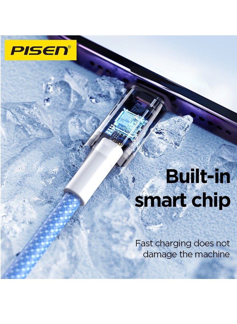 بايزن Pisen USB C to USB C Cable,100W 2-Pack [3.3ft+3.3ft] Fast Charging PD 3A Braided Type C Data Cord for iPhone 16/16 Plus/16 Pro/16 Pro Max/15, MacBook, iPad, Samsung S25/S24/S23/S22 Ultra - Blue - Image 5