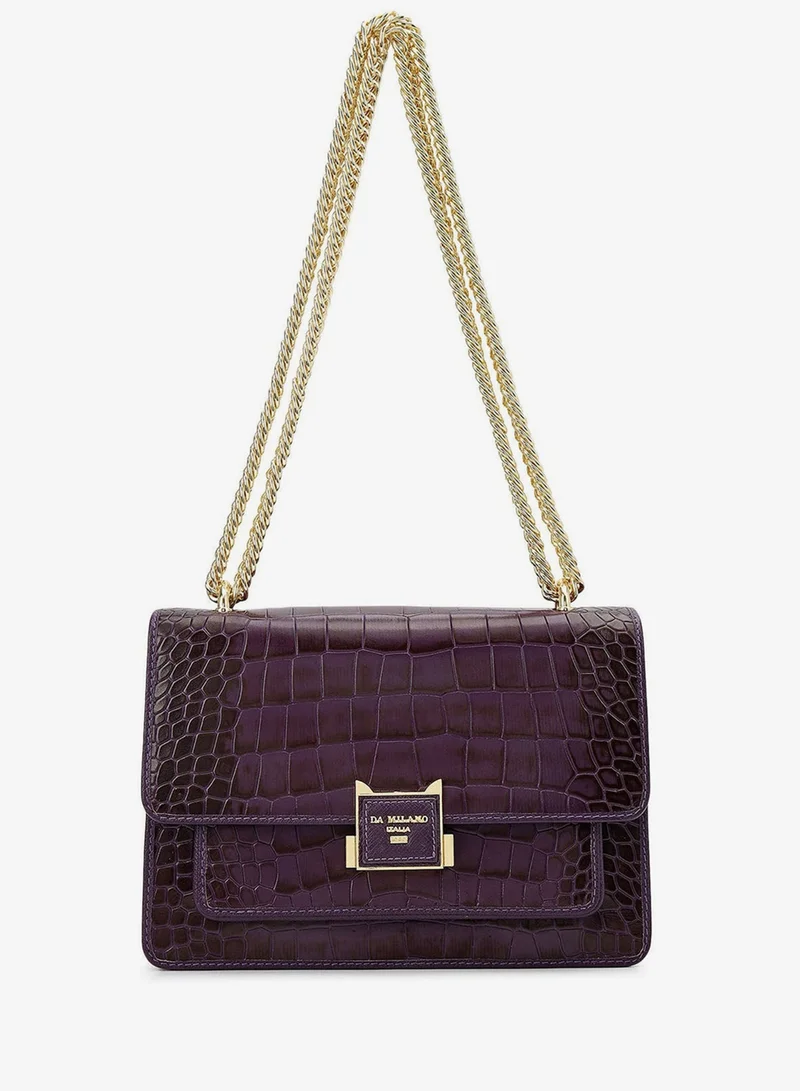 Croco-Textured Double Chain Bag (S) - Grapevine