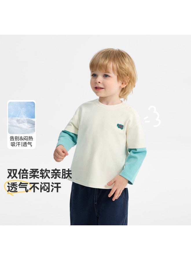A Antibacterial] Boys' T-shirt Long Sleeve Spring/autumn Style Baby Fake Two-piece Top 25 New Arrival Children's Girls' - Image 3