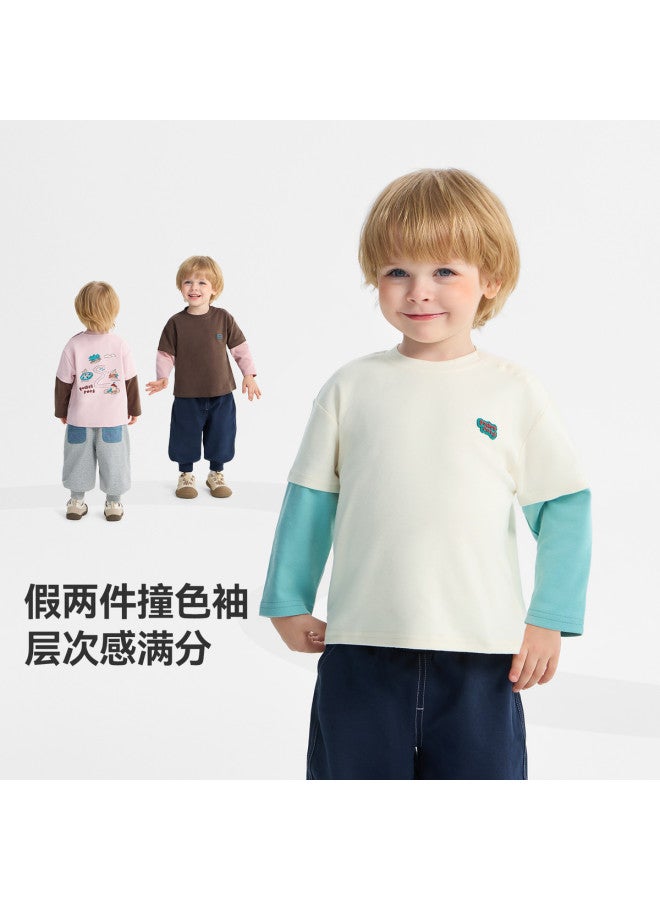 A Antibacterial] Boys' T-shirt Long Sleeve Spring/autumn Style Baby Fake Two-piece Top 25 New Arrival Children's Girls' - Image 5