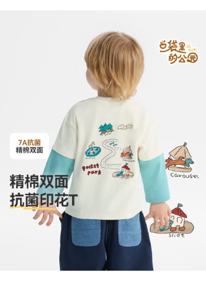 A Antibacterial] Boys' T-shirt Long Sleeve Spring/autumn Style Baby Fake Two-piece Top 25 New Arrival Children's Girls' - Image 1