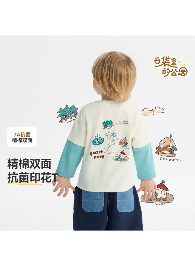 A Antibacterial] Boys' T-shirt Long Sleeve Spring/autumn Style Baby Fake Two-piece Top 25 New Arrival Children's Girls' - Image 2