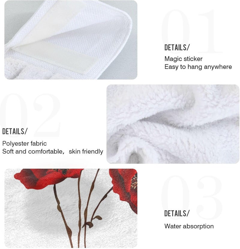 Dussdil Spring Red Poppy Kitchen Hanging Towel 12 x 17 Inch Rose Blossom Floral Flowers Hand Tie Towels Set 2 Pcs Tea Bar Dish Cloths Dry Towel Soft Absorbent Durable for Bathroom Laundry Room Decor - Image 3