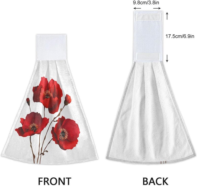 Dussdil Spring Red Poppy Kitchen Hanging Towel 12 x 17 Inch Rose Blossom Floral Flowers Hand Tie Towels Set 2 Pcs Tea Bar Dish Cloths Dry Towel Soft Absorbent Durable for Bathroom Laundry Room Decor - Image 4