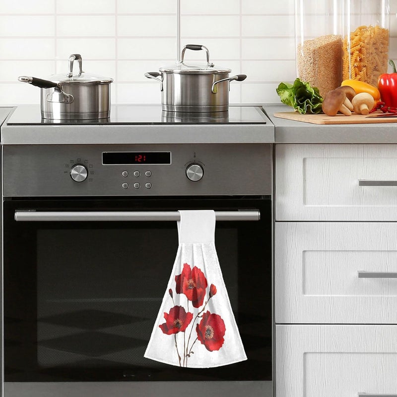 Dussdil Spring Red Poppy Kitchen Hanging Towel 12 x 17 Inch Rose Blossom Floral Flowers Hand Tie Towels Set 2 Pcs Tea Bar Dish Cloths Dry Towel Soft Absorbent Durable for Bathroom Laundry Room Decor - Image 2