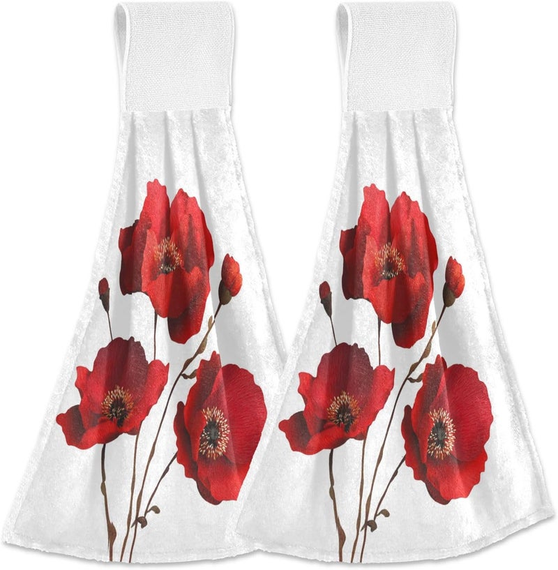 Dussdil Spring Red Poppy Kitchen Hanging Towel 12 x 17 Inch Rose Blossom Floral Flowers Hand Tie Towels Set 2 Pcs Tea Bar Dish Cloths Dry Towel Soft Absorbent Durable for Bathroom Laundry Room Decor - Image 1