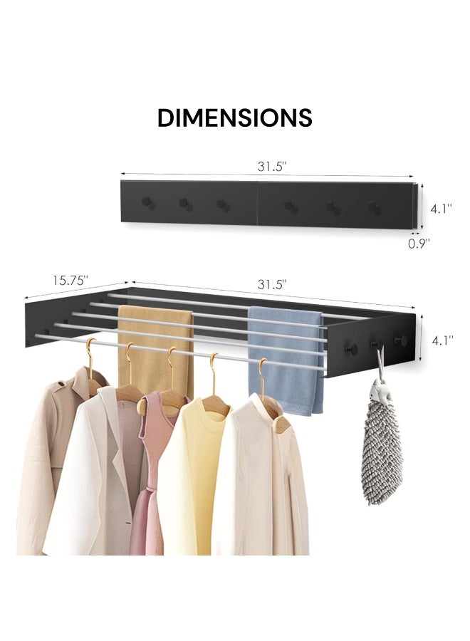 KYDTSYK Foldable Wall-Mounted Laundry Drying Rack - Retractable, 5 Aluminum Rods, Indoor/Outdoor Use, Black - Image 3