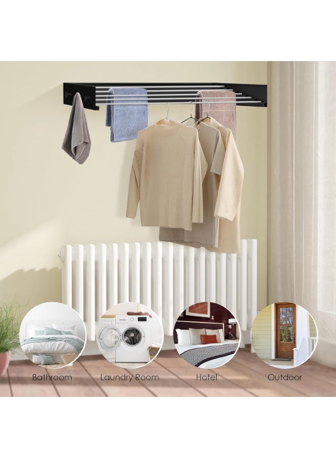 KYDTSYK Foldable Wall-Mounted Laundry Drying Rack - Retractable, 5 Aluminum Rods, Indoor/Outdoor Use, Black - Image 4