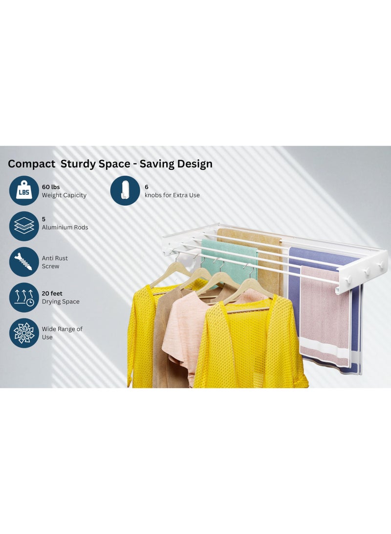 KYDTSYK Foldable Wall-Mounted Laundry Drying Rack - Retractable, 5 Aluminum Rods, Indoor/Outdoor Use, Black - Image 5