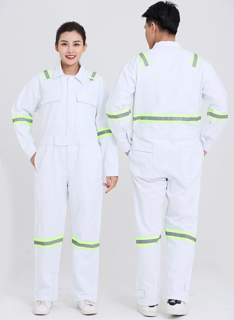 بدلة عمل قطنية للرجال والنساء مع شرائط عاكسة وجيوب متعددة، بدلة قطعة واحدة مقاومة للغبار