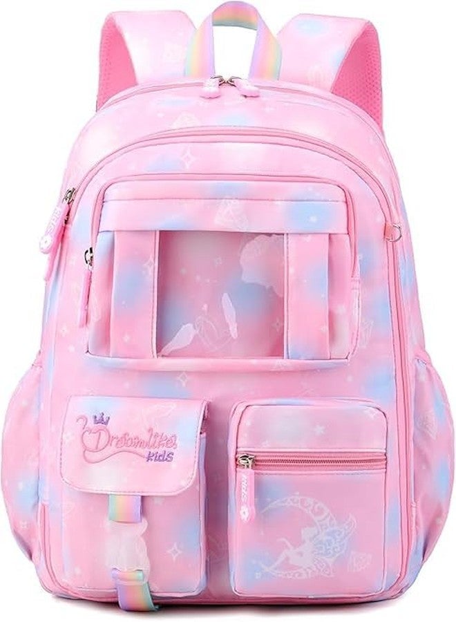 WebWares Girl Backpacks, School Bags for Middle Students, Kids Backpack for Girls, 7-12 Years Old Cartoon Water Resistant Backpack, School Backpacks for Girl (Pink) - Image 1