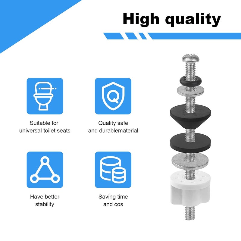 QDOCURO Universal 2 Pcs Toilet Seat Hinge Bolts Kit, Waterproof Stainless, Heavy Duty Toilet Bolts and Rubber Washers Gaskets with Extra Long Nut White Plastic Down Lock Screw for Fastening - Image 5