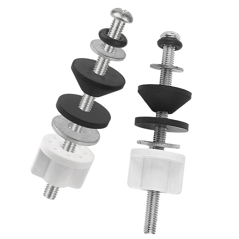 QDOCURO Universal 2 Pcs Toilet Seat Hinge Bolts Kit, Waterproof Stainless, Heavy Duty Toilet Bolts and Rubber Washers Gaskets with Extra Long Nut White Plastic Down Lock Screw for Fastening - Image 1