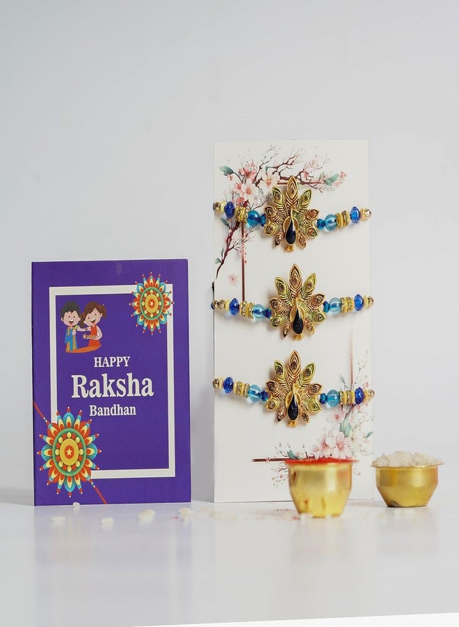 Pride Store Rakhi For Brother | Rakhi Set For Bahiya | Rakhi Set of 3 | With Greeting Card and Roli Chawal, Rakhi for bhai | Rakhi Set for brother - Image 4