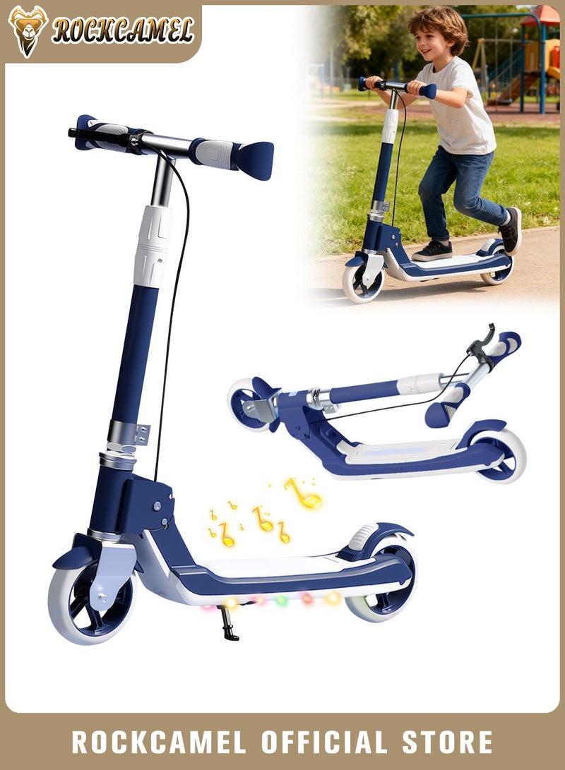 ROCKCAMEL 2-Wheel Kick Scooter, Foldable Lightweight Scooter with Music, LED Lighted Wheels and 5-Level Adjustable Height Handlebars, Dual Braking System, Push Scooter for kids 5-18 Years, Up to 100kg - Image 1