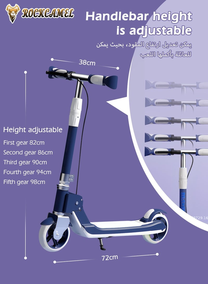 ROCKCAMEL 2-Wheel Kick Scooter, Foldable Lightweight Scooter with Music, LED Lighted Wheels and 5-Level Adjustable Height Handlebars, Dual Braking System, Push Scooter for kids 5-18 Years, Up to 100kg - Image 4