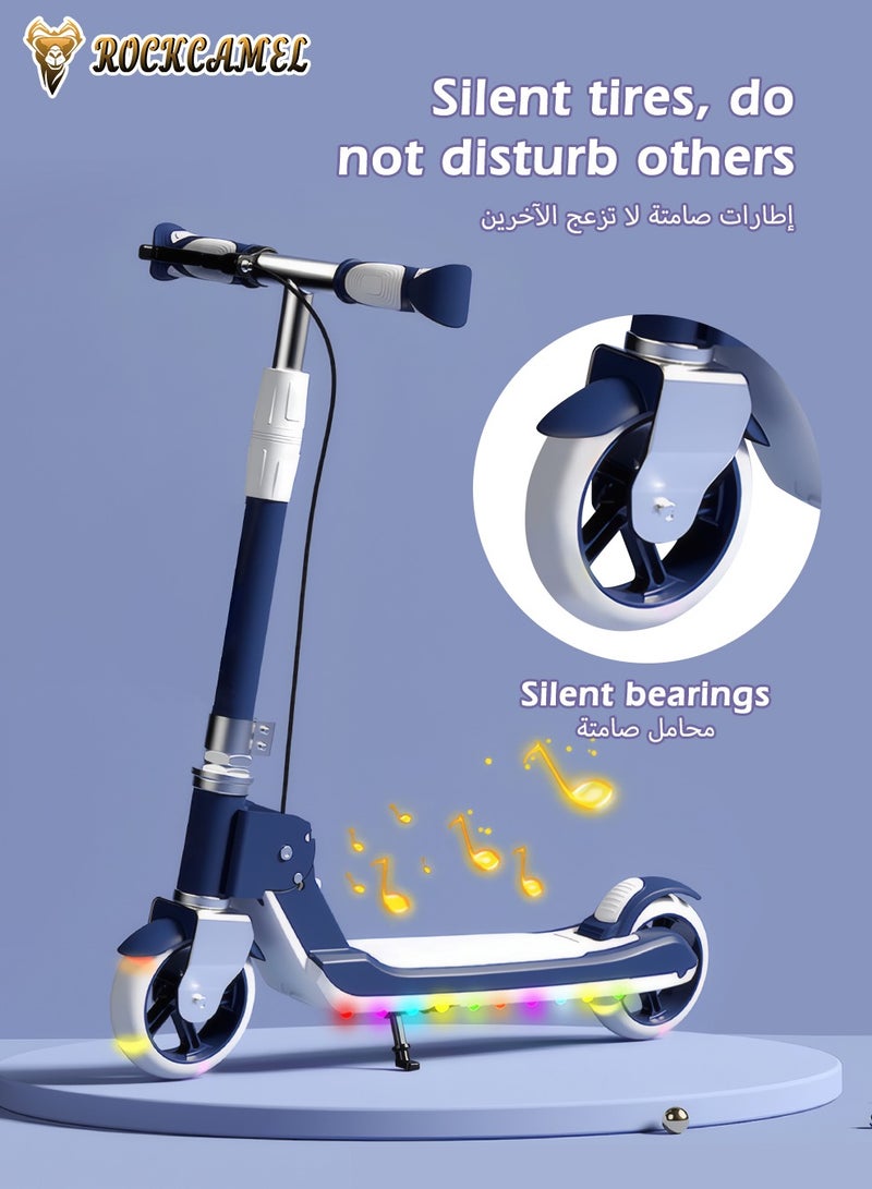 ROCKCAMEL 2-Wheel Kick Scooter, Foldable Lightweight Scooter with Music, LED Lighted Wheels and 5-Level Adjustable Height Handlebars, Dual Braking System, Push Scooter for kids 5-18 Years, Up to 100kg - Image 5