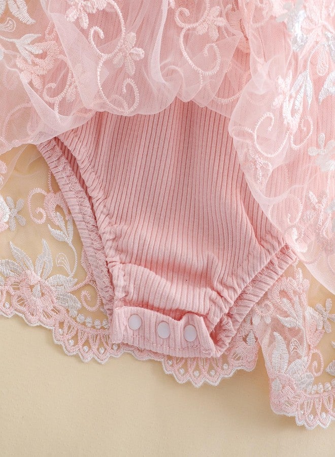Douhoow Baby Girl Romper Dress Embroidery Lace Flowers Baby Dress Romper Fall Winter Festival Clothes with Headband (Pink A, 0-3 Months) - Image 5