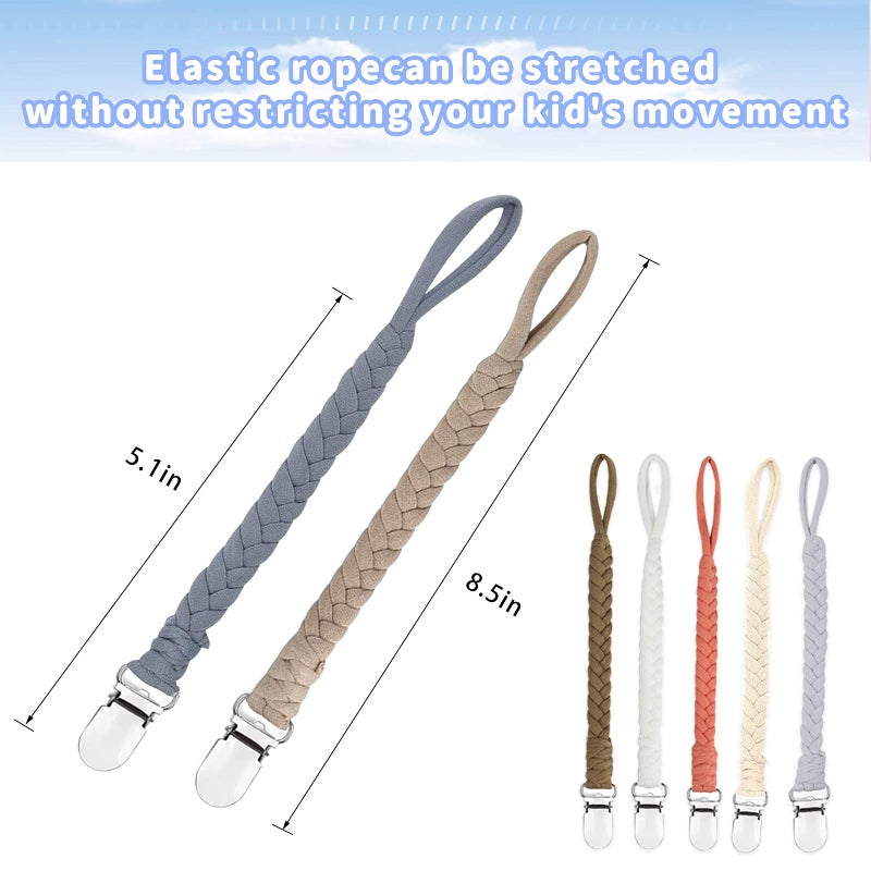Duludulu 7 Pcs Braided Pacifier Clips for Boys and Girls, Pacifier Holder Baby Binky Clips Handmade Cotton Modern Unisex Pacifier Smoother Clip Fits All Pacifiers for Shower Birthday Gifts - Image 5