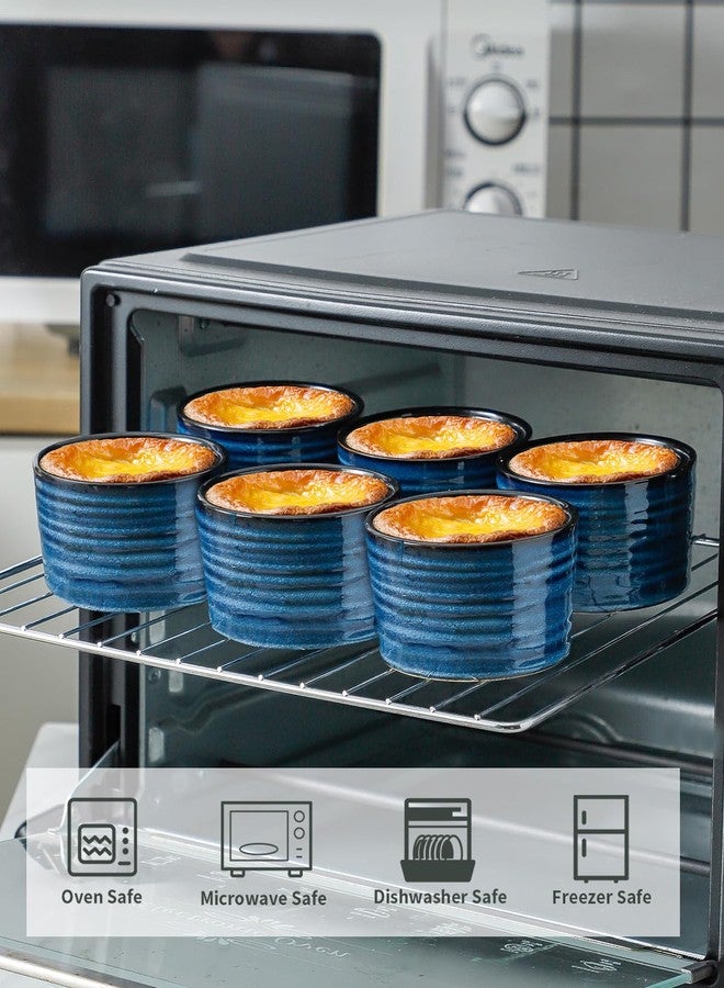 Hasense Ramekins 8 oz Oven Safe for Creme Brulee, Ceramic Souffle Dish Oven Safe Set of 6,Porcelain Dipping Sauce Bowls for Pudding, Creme Brulee, Souffle, Serving Dip, Custard, Ice Cream(Blue) - Image 3