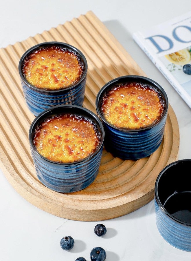 Hasense Ramekins 8 oz Oven Safe for Creme Brulee, Ceramic Souffle Dish Oven Safe Set of 6,Porcelain Dipping Sauce Bowls for Pudding, Creme Brulee, Souffle, Serving Dip, Custard, Ice Cream(Blue) - Image 2