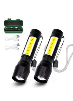 USB Rechargeable Torch, Outdoor Emergency Light Check Light XPE/COB Mini Torch, Portable Waterproof Handheld Torch for Camping, Outdoor, Emergency and Daily Use (2 Pack)