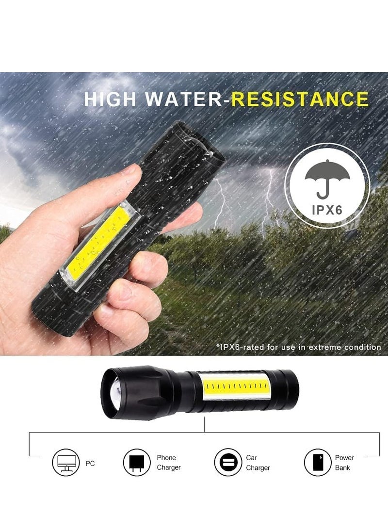 ELTRAZONE - USB Rechargeable Torch, Outdoor Emergency Light Check Light XPE/COB Mini Torch, Portable Waterproof Handheld Torch for Camping, Outdoor, Emergency and Daily Use (2 Pack) - Image 1
